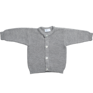 Strickjacke Rundhals Grau-mélange Gr. 62 aus 100% feinster Merinowolle
