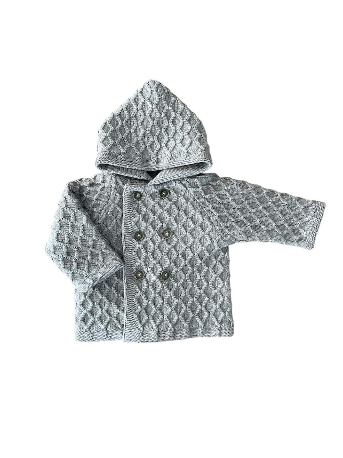 Kapuzenmantel doppelstrick in Grau-mélange aus 100% feinster Merinowolle