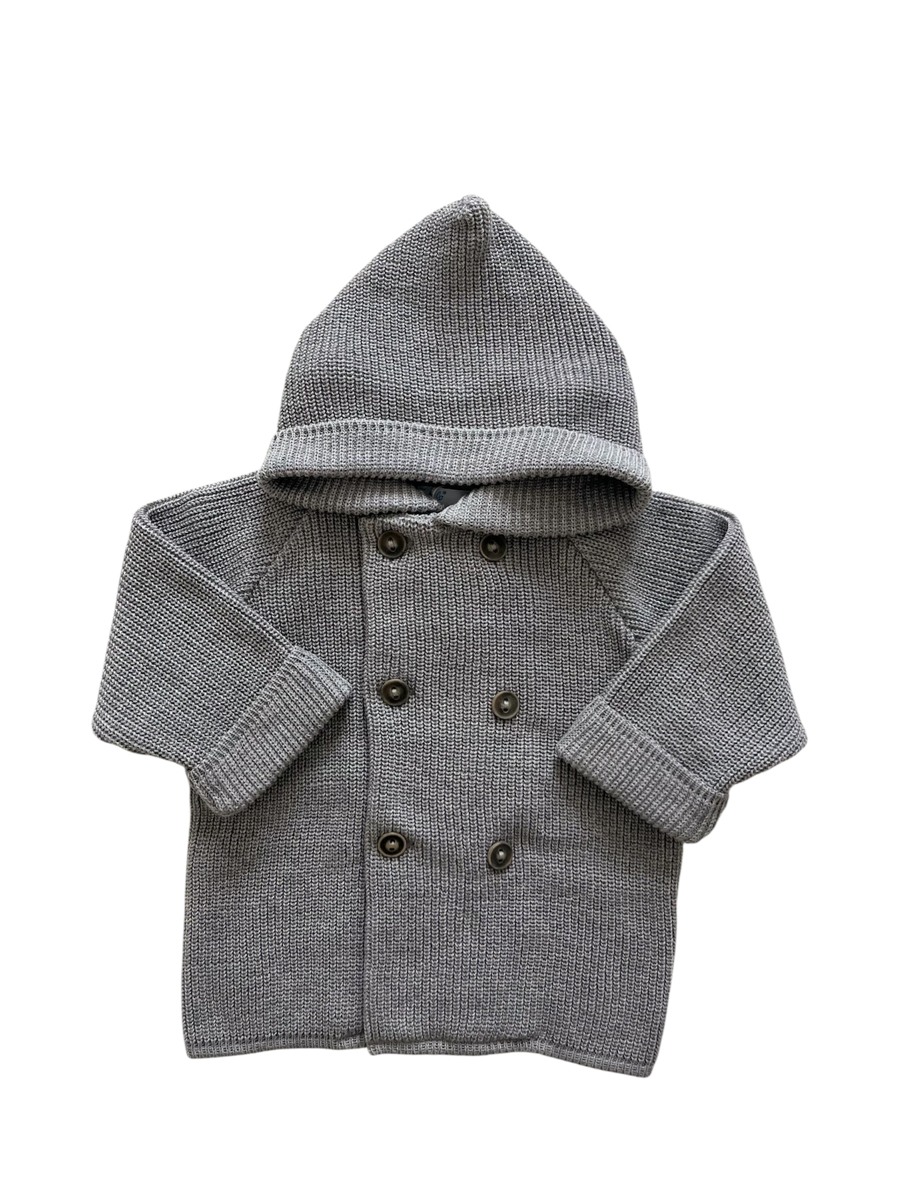 Kapuzenmantel in 250 Grau-Mélange aus 100 % feinster Baumwolle